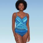 Women's Slimming Control Cross Front One Piece Swimsuit - Dreamsuit By Miracle Brands Blue