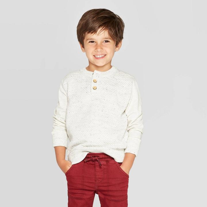 Toddler Boys' Long Sleeve Henley Pullover Sweater - Cat & Jack Off-white 12m, Boy's, Brown