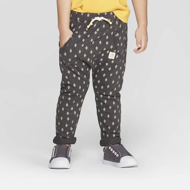 Toddler Boys' Front Pocket Diamond Print Jogger Pants - Art Class Black