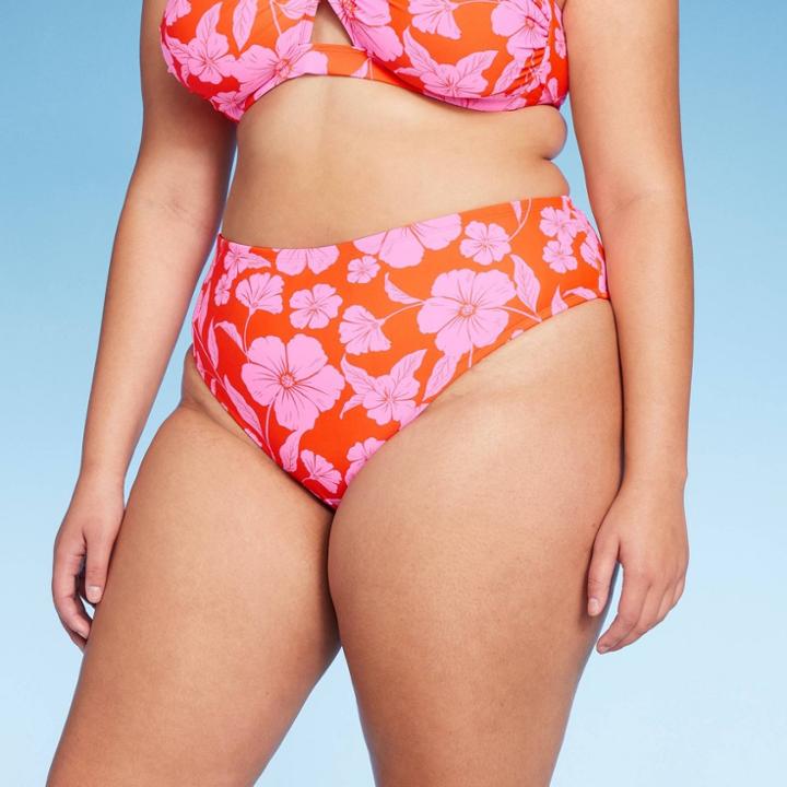Women's High Leg Extra Cheeky Low-rise Bikini Bottom - Wild Fable Orange/pink Tropical Print X
