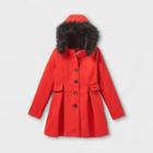Girls' Faux Fur Hooded Trim Wool Jacket - Cat & Jack Red