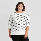 Grayson Threads Women's Plus Size Halloween Bat Graphic Pullover Sweatshirt - White