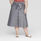 Women's Plus Size Striped Midi Button Front Skirt - Ava & Viv Gray