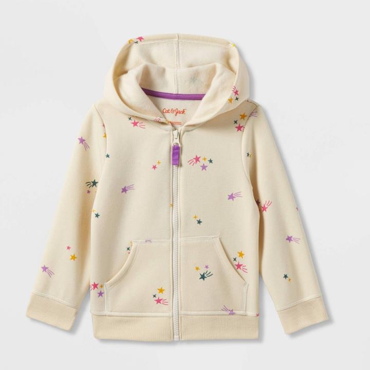 Toddler Girls' Printed Fleece Zip-up Hoodie - Cat & Jack Cream