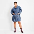 Women's Plus Size Long Sleeve Utility Denim A-line Dress - Future Collective With Kahlana Barfield Brown Blue Acid Wash Denim