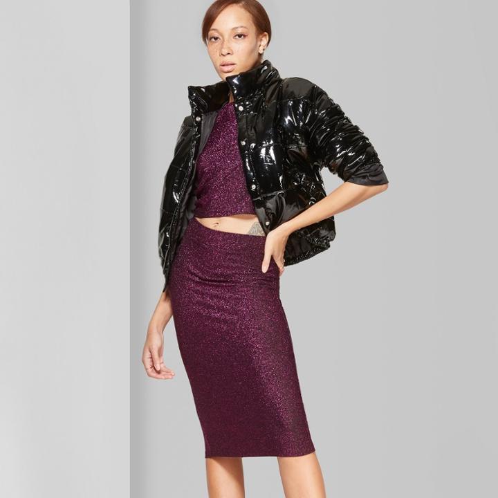 Women's Shiny Knit Midi Skirt With Back Slit - Wild Fable Pink