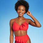 Women's Asymmetrical Ruffle Front Bralette Bikini Top - Shade & Shore Red D/dd Cup
