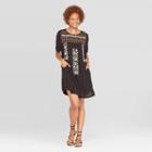 Women's Floral Print Crewneck Short Sleeve Shift Mini Gauze Dress - Knox Rose Black