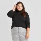 Women's Plus Size Long Sleeve Turtleneck T-shirt - A New Day Black