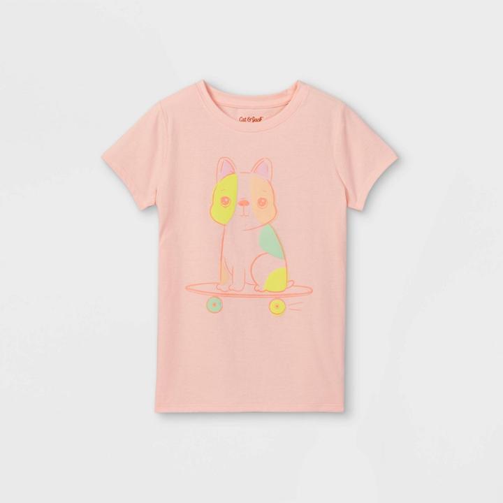 Girls' Skateboard Pup Graphic Short Sleeve T-shirt - Cat & Jack Powder Pink