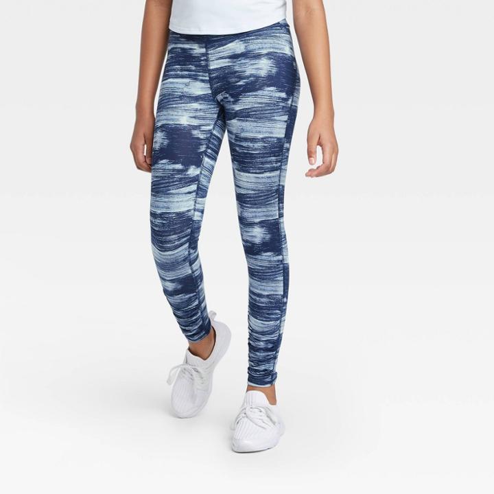 Girls' Ruched Performance Leggings - All In Motion Navy Xs, Girl's, Blue