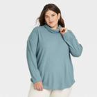 Women's Plus Size Long Sleeve Turtleneck Waffle T-shirt - A New Day Blue