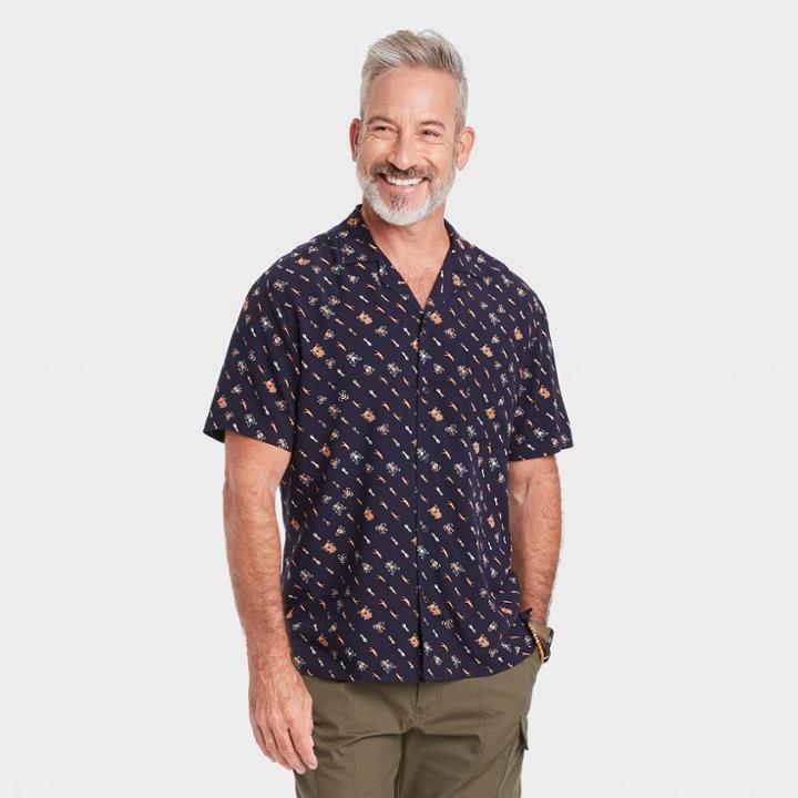 Men's Regular Fit Camp Collar Short Sleeve Button-down Shirt - Goodfellow & Co Deep Blue