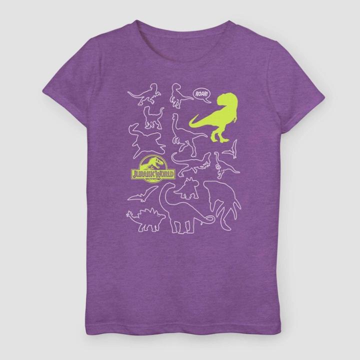 Girls' Jurassic World Fallen Kingdom Dinosaur Doodle T-shirt - Purple