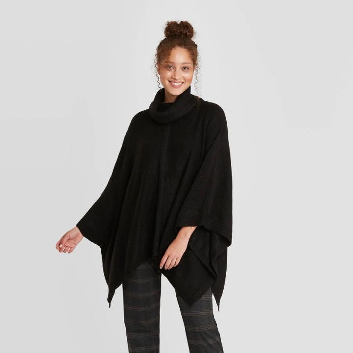 Women's Turtle Neck Pullover Sweater - A New Day Black