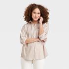 Women's Long Sleeve Button-down Boyfriend Shirt - A New Day Cream Striped Xs, Ivory