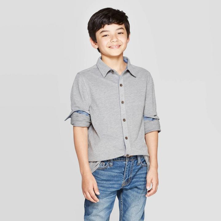 Boys' Long Sleeve Pique Button-down Shirt - Cat & Jack Gray