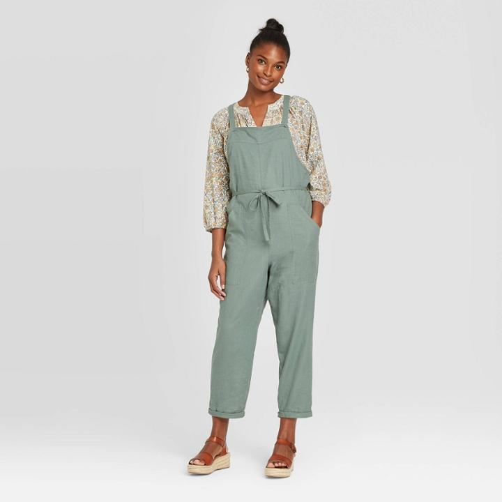 Women's Sleeveless Square Neck Belted Overalls - Universal Thread Olive Xs, Women's, Green