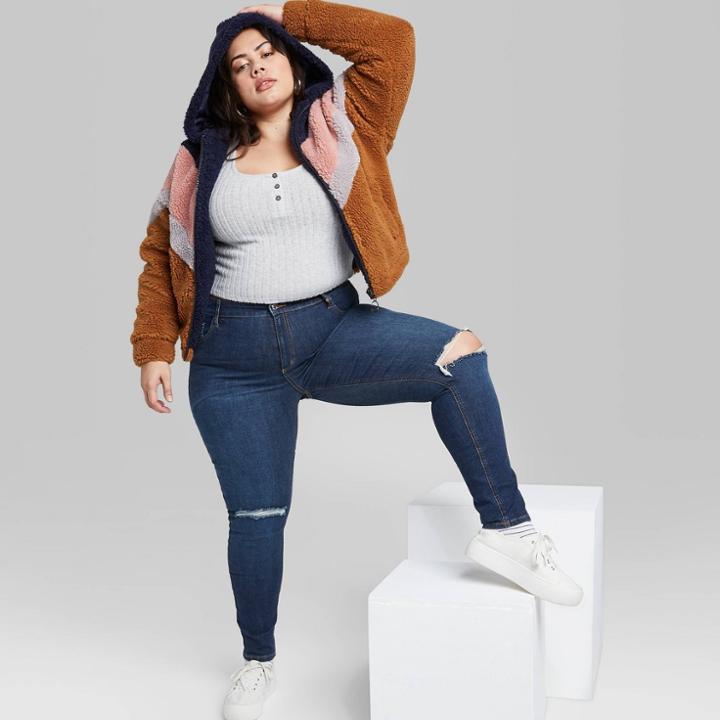 Women's Plus Size High-rise Distressed Skinny Jeans - Wild Fable Dark Wash 14w, Women's, Blue