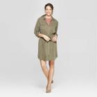Women's Long Sleeve Collared At Knee Soft Twill Shirtdress - Universal Thread Olive (green)