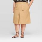Women's Plus Size Belted Utility Skirt - Ava & Viv Tan