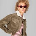 Women's Corduroy Sherpa Collar Jacket - Wild Fable Olive
