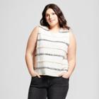 Women's Plus Size Striped Fringe Tank - A New Day Cream X, Beige