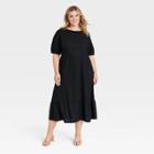 Women's Plus Size Bishop Elbow Sleeve Tie-back Dress - Who What Wear Jet Black
