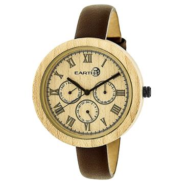 Earth Wood Goods Earth Wood Women's Brush Multi - Function Leather Strap Watch - Brown/wood