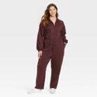 Women's Plus Size Long Sleeve Fleece Jumpsuit - Universal Thread Rust