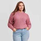Women's Plus Size Crewneck Balloon Sleeve Pullover Sweater - Ava & Viv Purple X