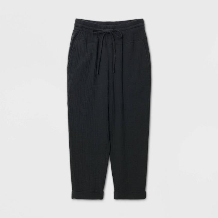 Women's Mid-rise Tie Waist Gauze Straight Pants - Universal Thread Black S, Women's,