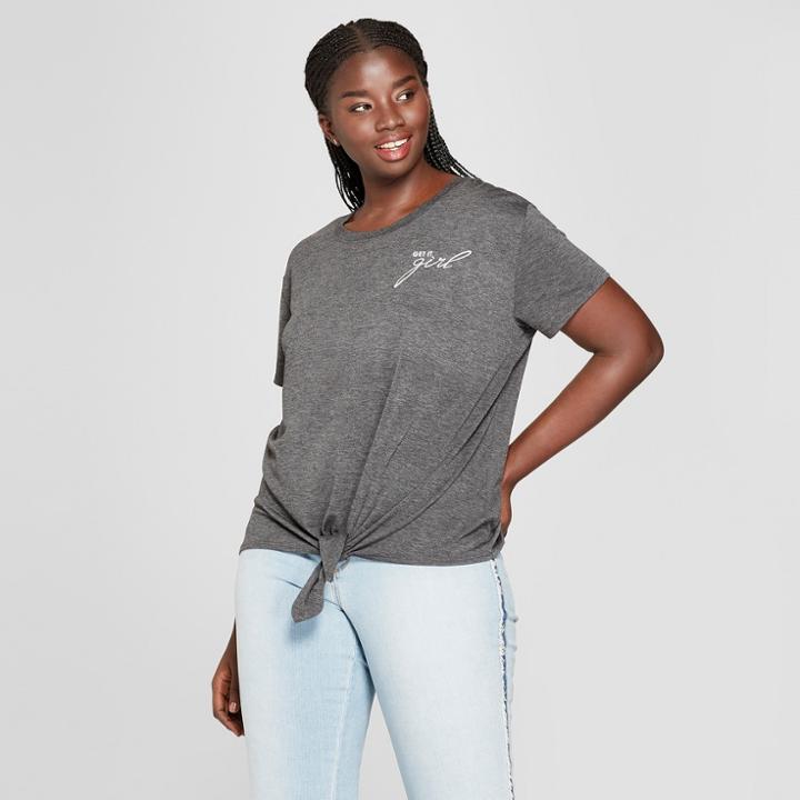 Women's Plus Size Short Sleeve Get It Girls' Graphic T-shirt - Zoe+liv (juniors') Charcoal