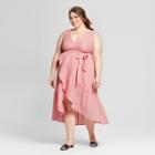 Women's Plus Size Striped Sleeveless Ruffle Midi Wrap Dress - Who What Wear Red/white 2x, Red/white