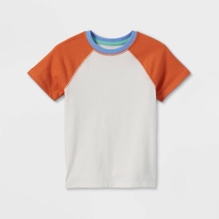 Toddler Boys' Raglan Jersey Knit Short Sleeve T-shirt - Cat & Jack Orange/cream