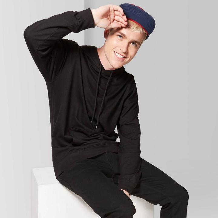 Men's Loose Fit French Terry Hooded Sweatshirt - Original Use Black M,