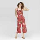 Women's Floral Print Sleeveless Strappy Square Neck Cropped Jumpsuit - Xhilaration Red