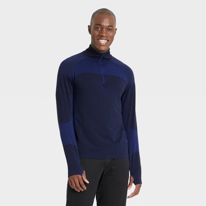 Men's Seamless 1/4 Zip Pullover - All In Motion Dark Blue Heather