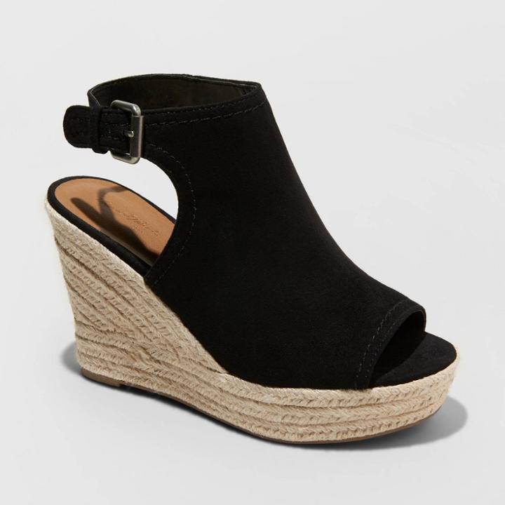 Women's Cayla Microsuede Shield Espadrille Wedge Pumps - Universal Thread Black