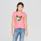 Girls' Short Sleeve Tie Front Dog Flip Sequins T-shirt - Cat & Jack Coral