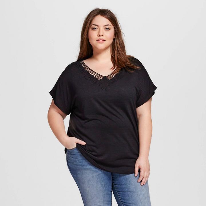 Women's Plus Size Crochet Top - Ava & Viv Black 2x,