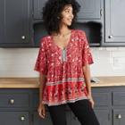 Women's Paisley Print Short Sleeve Blouse - Knox Rose Red