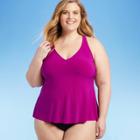 Women's Plus Size V-neck Halter Tankini Top - Aqua Green Purple X