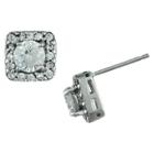 Silver Plated Cubic Zirconia Square Halo Earrings