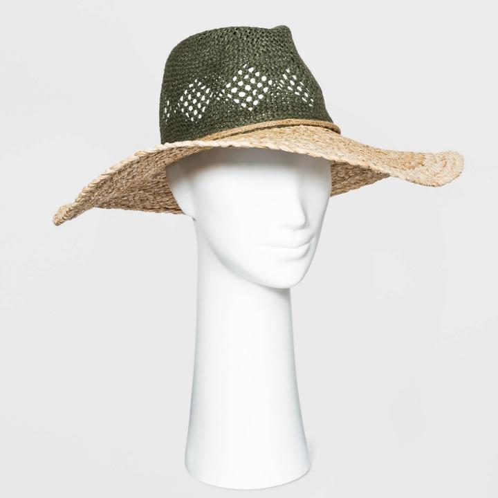 Women's Colorblock Straw Panama Hat - Universal Thread - Olive/natural, Green/brown