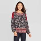 Women's Floral Paisley Print Long Sleeve Crewneck Blouse - Knox Rose Black