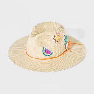 Girls' Straw Panama Hat With Patches - Cat & Jack Cream One Size, Girl's, Yellow