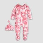 Burt's Bees Baby Girls' Organic Cotton Wrap Front Footed Coverall & Hat Set - Pink 6-9m, Girl's,