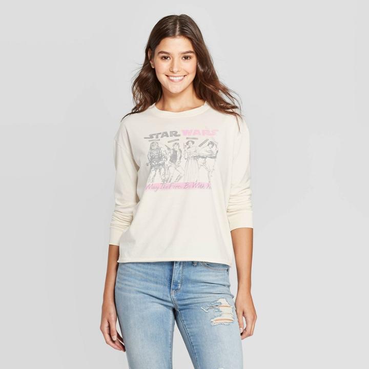 Women's Star Wars Characters Poster Long Sleeve T-shirt (juniors') - Cream L, Women's, Size: