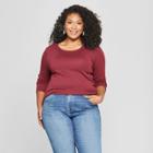 Women's Plus Size Crew Neck Long Sleeve T-shirt - Ava & Viv Red